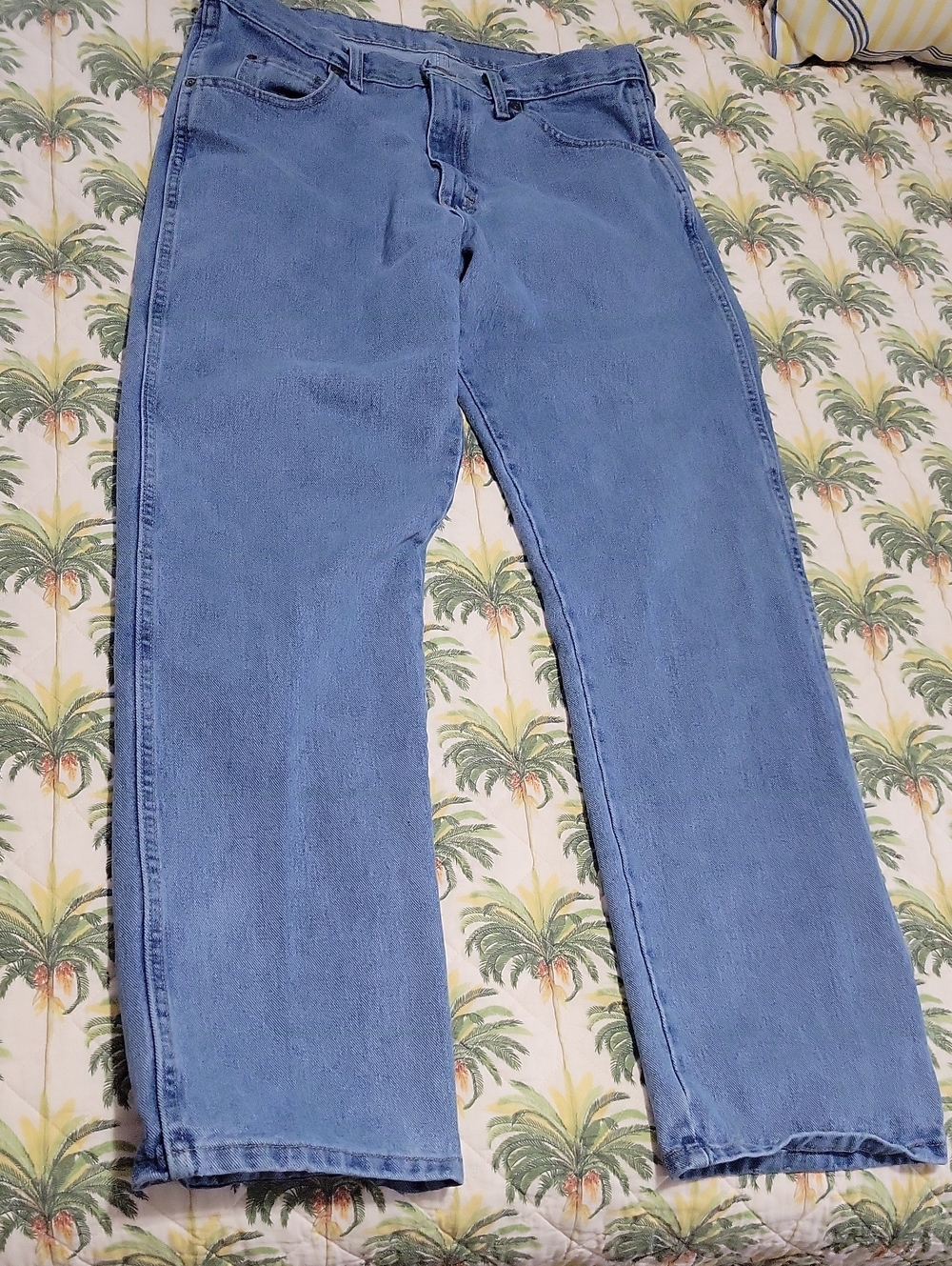 Wrangler - Mens 35x34 Light Wash Straight Leg Jeans